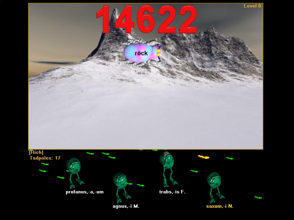 Near the end of a level in Hungry Frog Spanish language software program for Spanish homeschool programs and K-12 Spanish teachers.